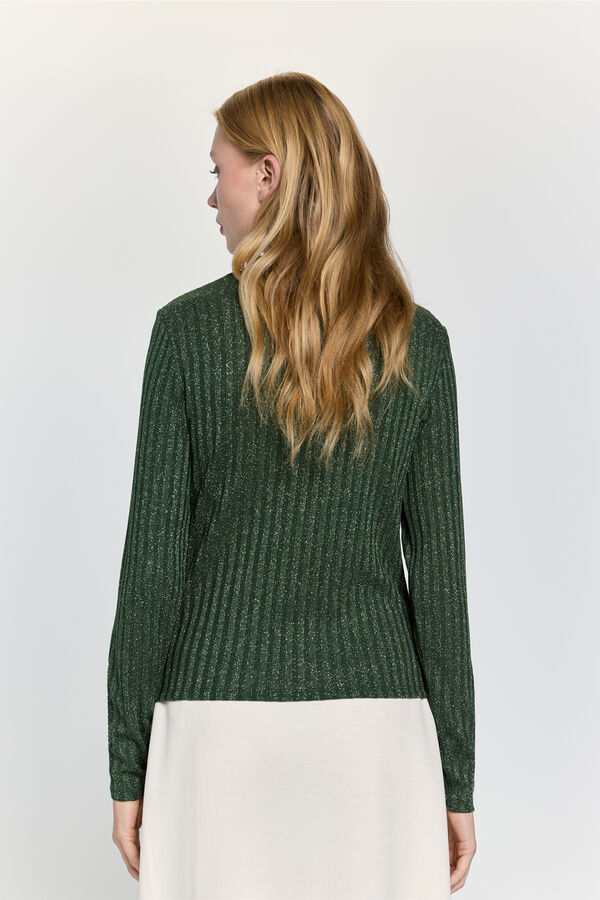 Milano T-shirt manga com tecido canelado e fio lurex Verde