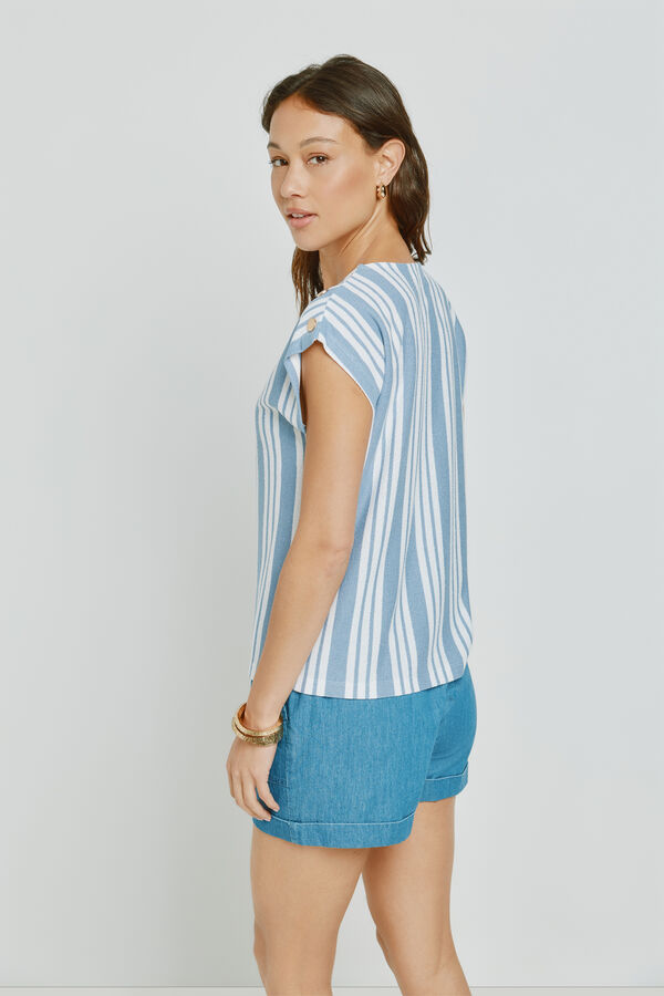 Milano T-shirt de manga curta &agrave;s riscas Azul claro