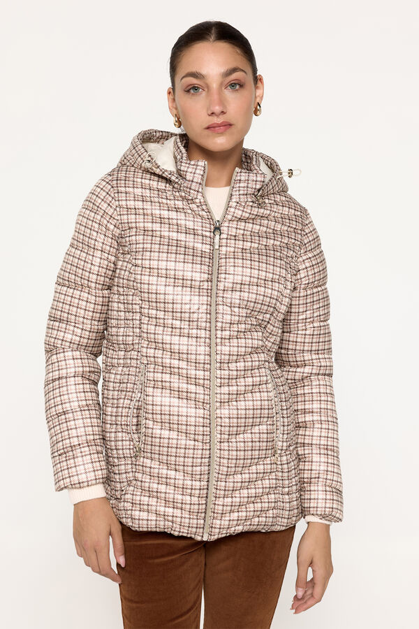 Milano Sobretudo acolchoado em tecido estampado com capuz Estampado bronzeada