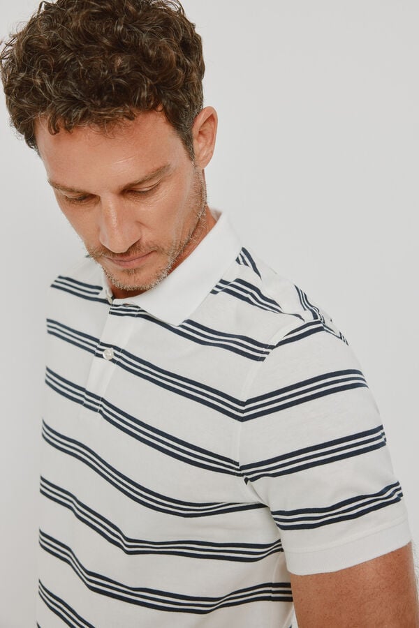 Pedro del Hierro Polo de riscas de manga curta Branco