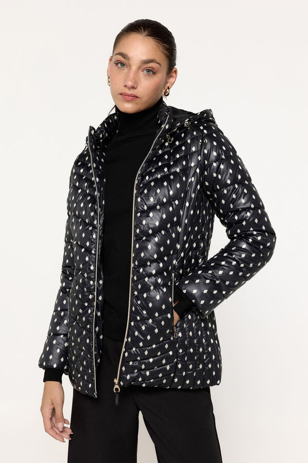 Milano Sobretudo acolchoado em tecido estampado com capuz Estampado cinza