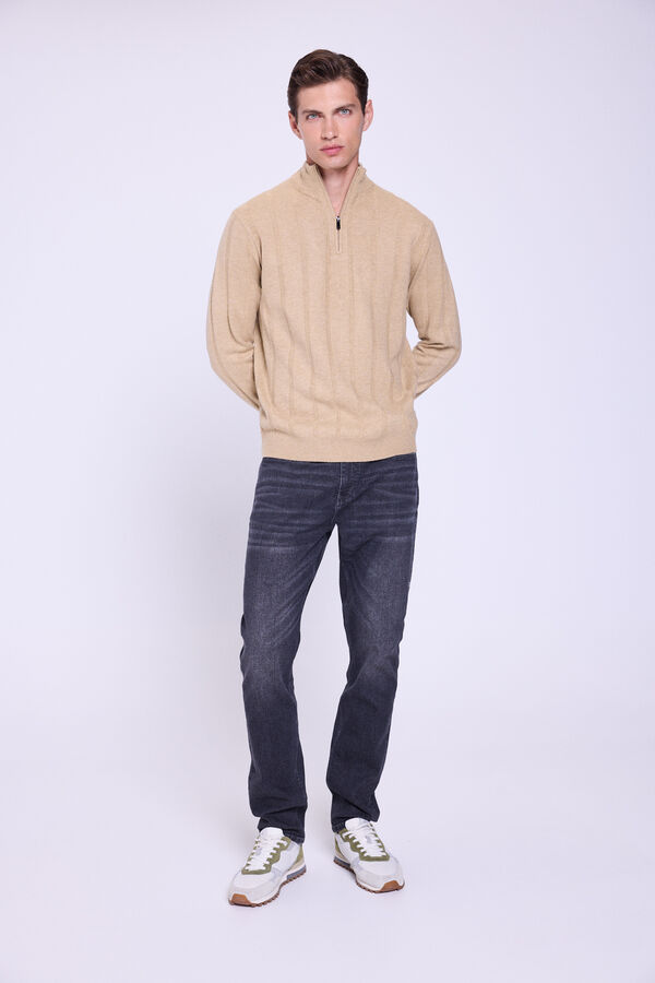 Milano Camisola Canalé com fecho médio Camel