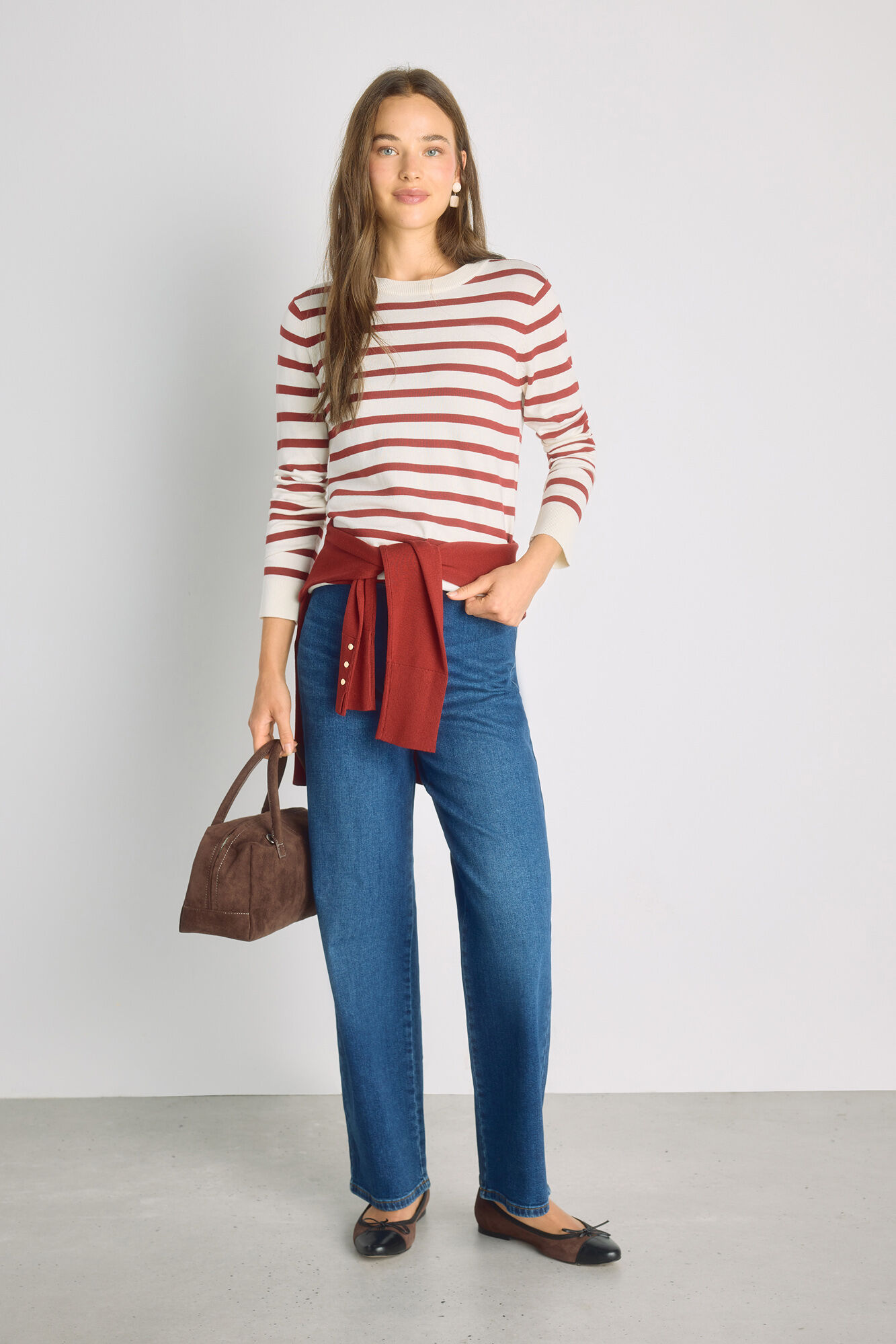 Milano Camisola de riscas gola redonda