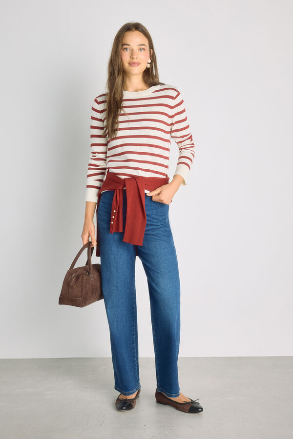 Milano Camisola de riscas gola redonda Bege
