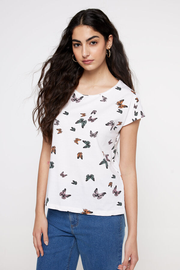 Fifty Outlet Camiseta estampada pliegues en hombro natural
