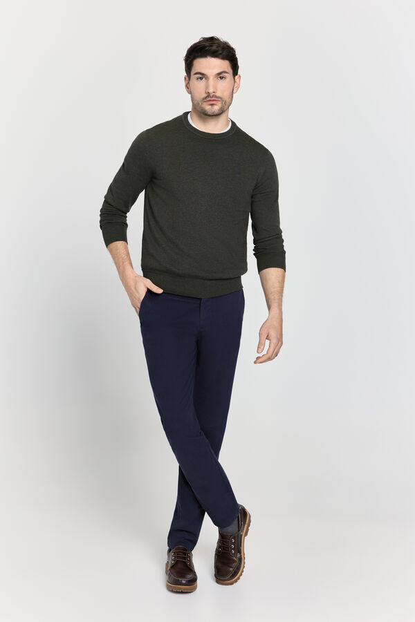 Pedro del Hierro Camisola b&aacute;sico de gola caixa C&aacute;qui escuro