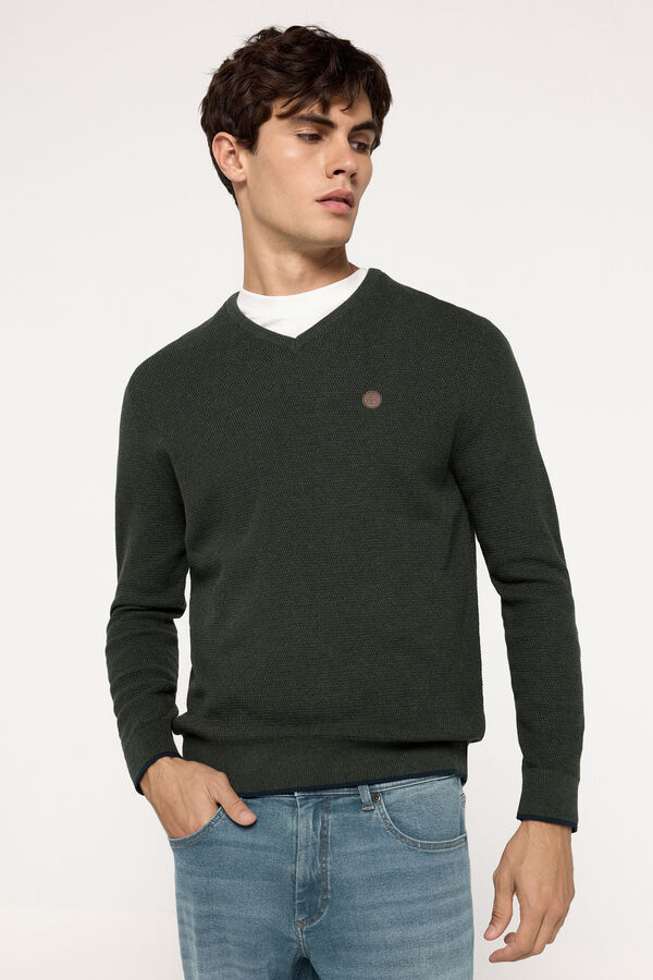 Milano Suéter microestruturado com gola em bico Verde