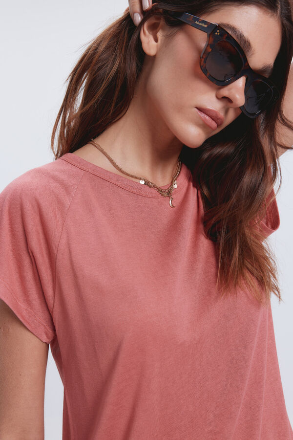 Milano Camiseta gola caixa efeito linho Vermelho