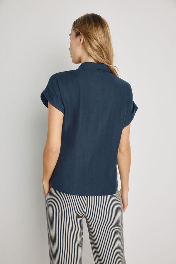 Milano Blusa lisa de manga curta Marinho