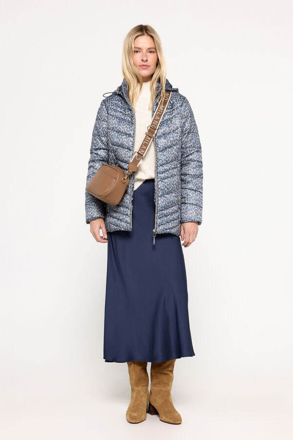 Milano Sobretudo acolchoado em tecido estampado com capuz Multicolor