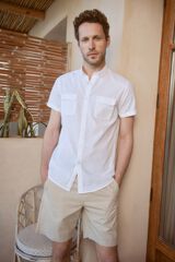 Milano Camisa lisa Slub com bolsos Branco