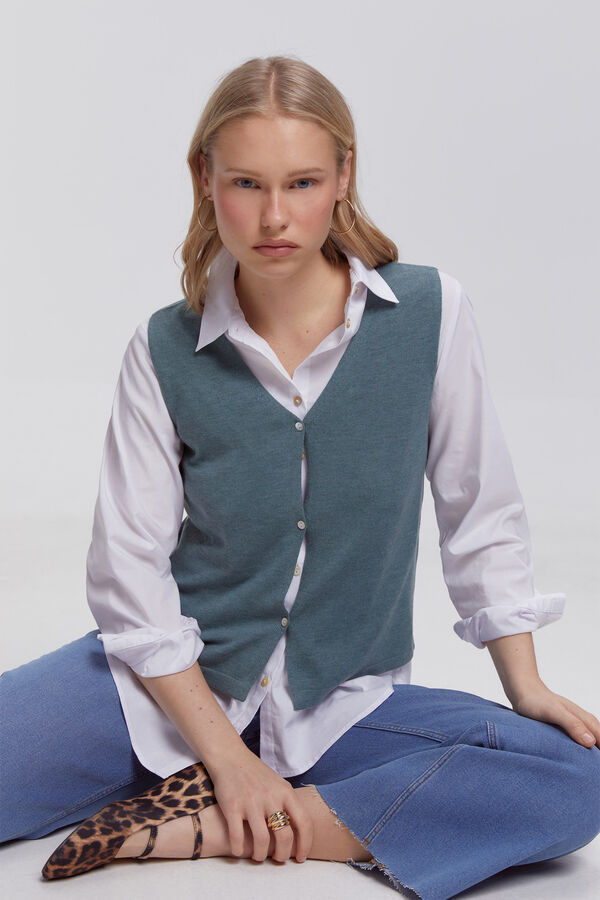 Milano Top colete de colete com bot&otilde;es C&aacute;qui