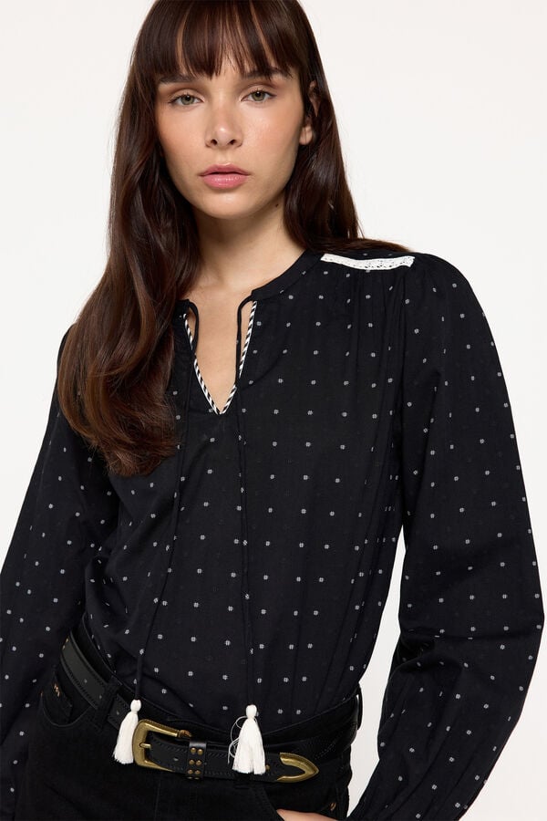 Milano Blusa de plumeti Preto
