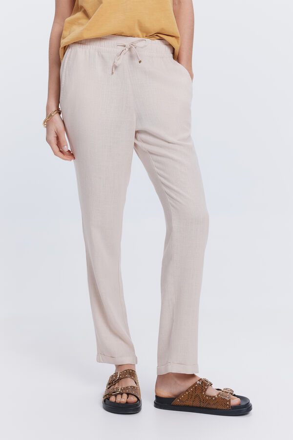 Milano Cal&ccedil;as compridas de linho Bege