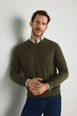 Pedro del Hierro Jersey cuello pico Kaki Oscuro