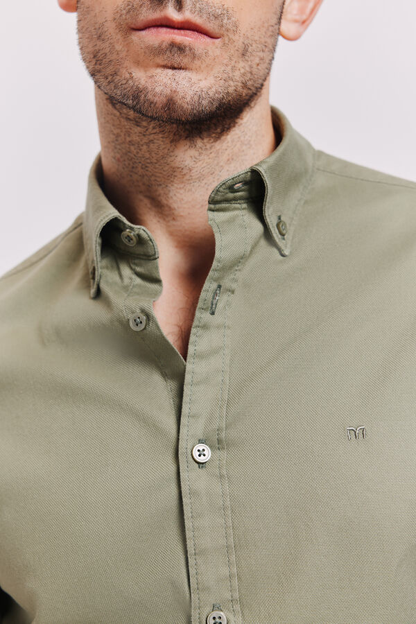 Milano Camisa lisa manga larga Kaki Claro