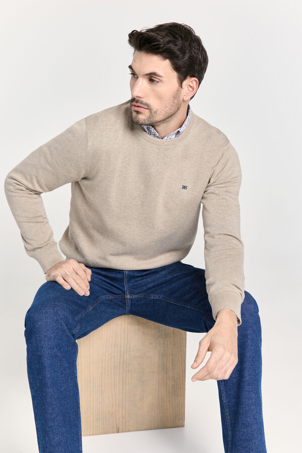 Pedro del Hierro Camisola básica gola caixa Bege