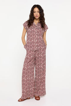 Fifty Outlet Pantalón estampado fit ancho con cintura elastica Granate
