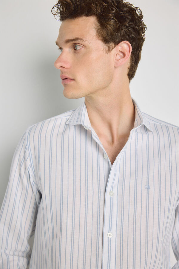Pedro del Hierro Camisa de riscas de manga comprida Branco