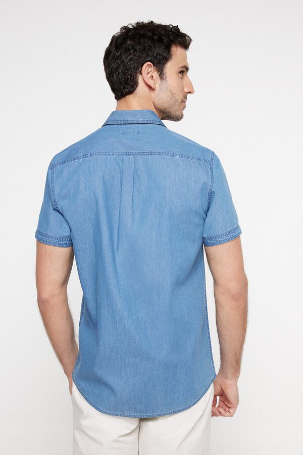 Fifty Outlet Camisa Denim Estampada Azul