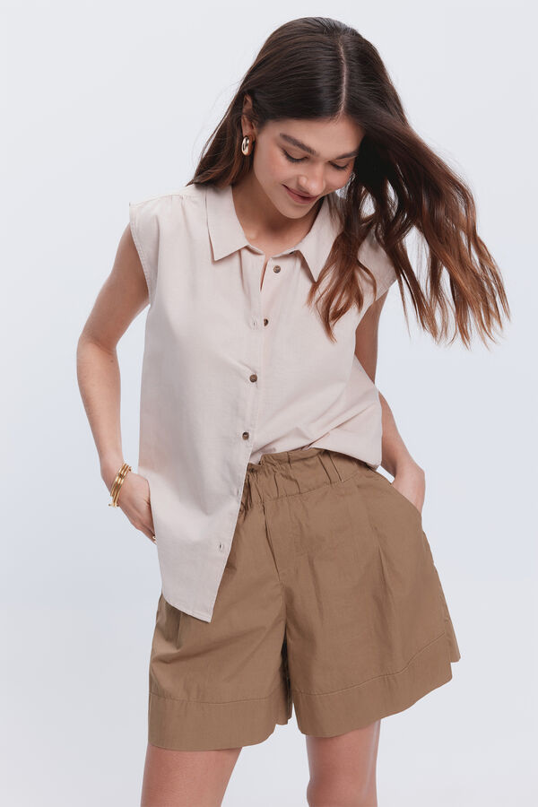 Milano Camisa lino hombro caído Beige