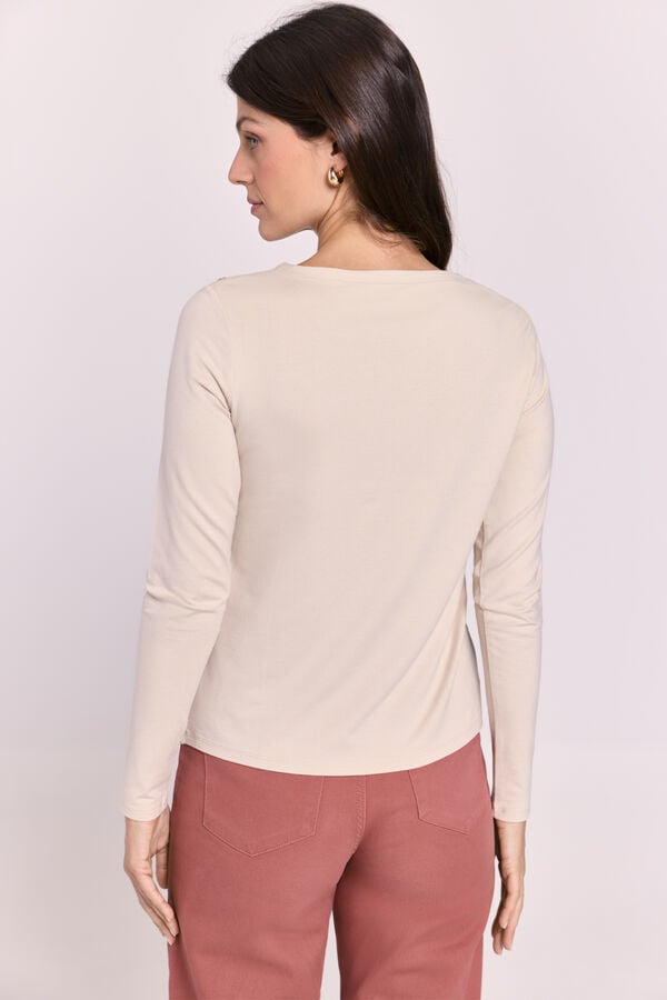 Milano Camisola gola redonda com bot&otilde;es Bege