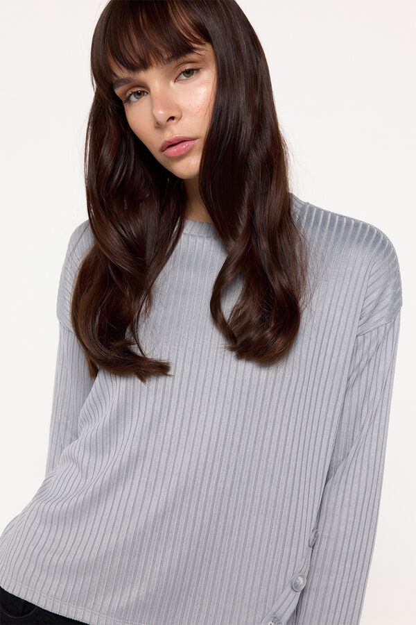 Milano Su&eacute;ter canelado manga comprida Cinza medio