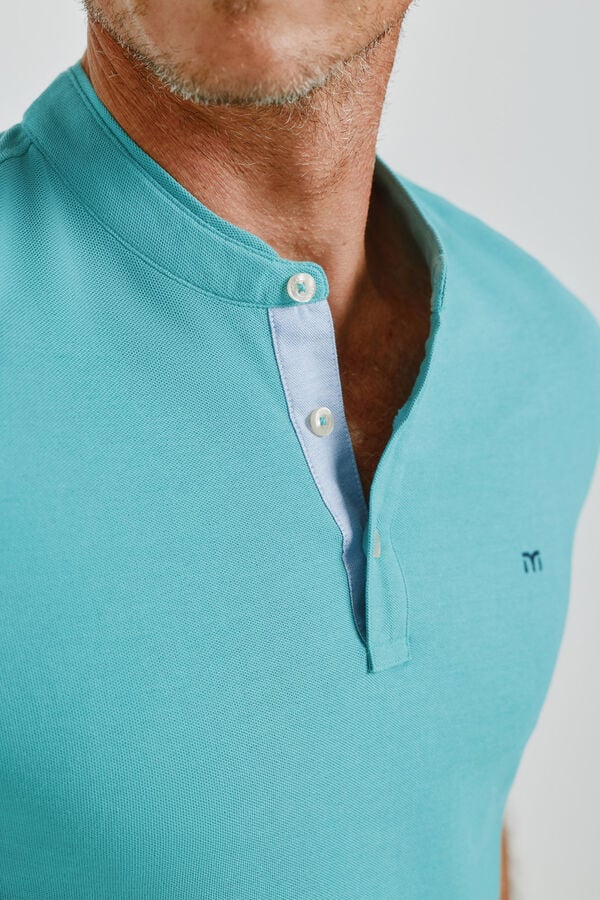 Milano Polo de manga curta com gola mao Azul