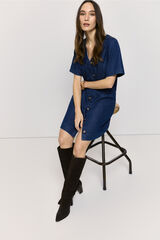 Milano Vestido denim cuello pico Azul