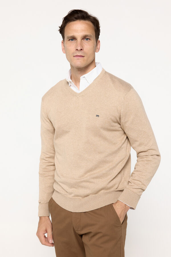 Fifty Outlet Jersey básico cuello pico Beige