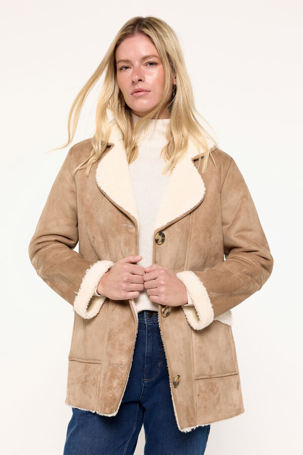 Milano Abrigo doble faz efecto piel Beige/Camel