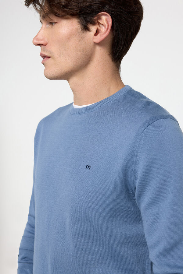 Milano Camisola b&aacute;sica com gola redonda Azul claro