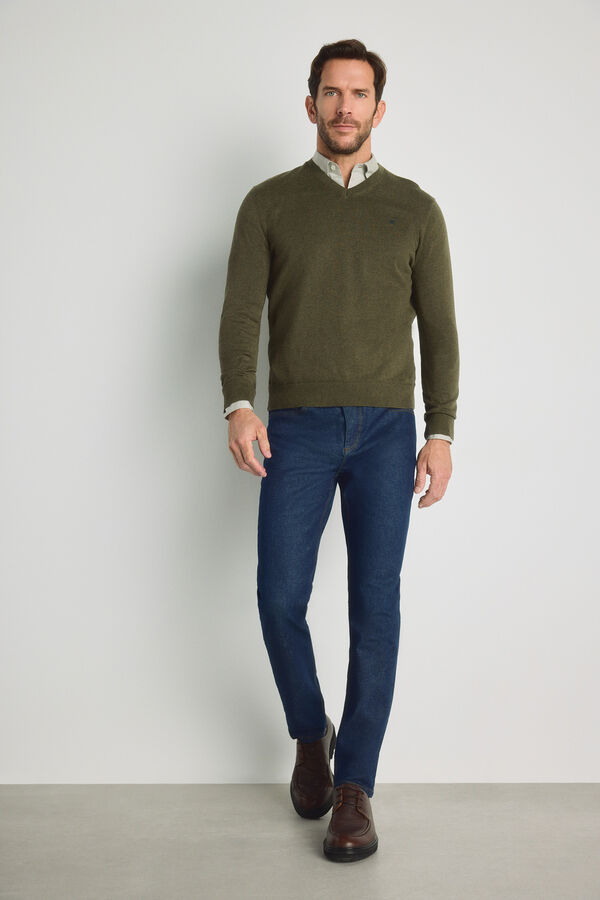 Pedro del Hierro Jersey cuello pico Kaki Oscuro