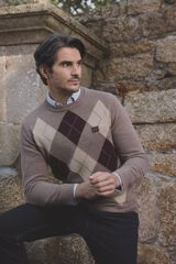 Pedro del Hierro Camisola de gola caixa redonda em formato de diamante Bege