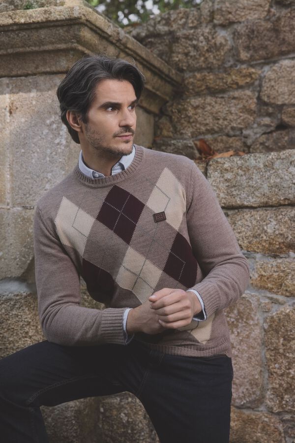 Pedro del Hierro Camisola de gola caixa redonda em formato de diamante Bege