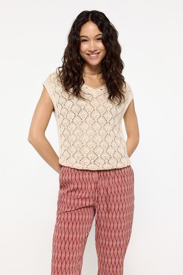 Milano Pantalon flu&iacute;do impresso cinturilla elastica vermelho