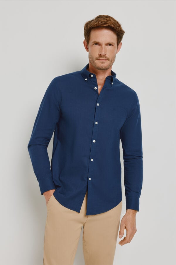 Milano Camisa lisa manga larga Navy