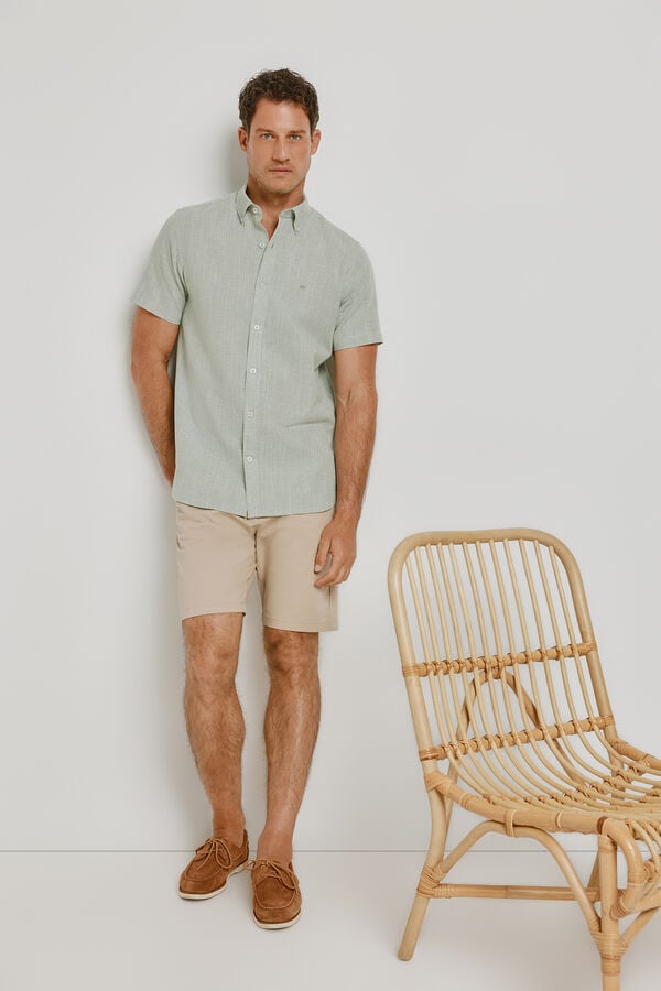 Pedro del Hierro Camisa de quadrados manga curta C&aacute;qui m&eacute;dio