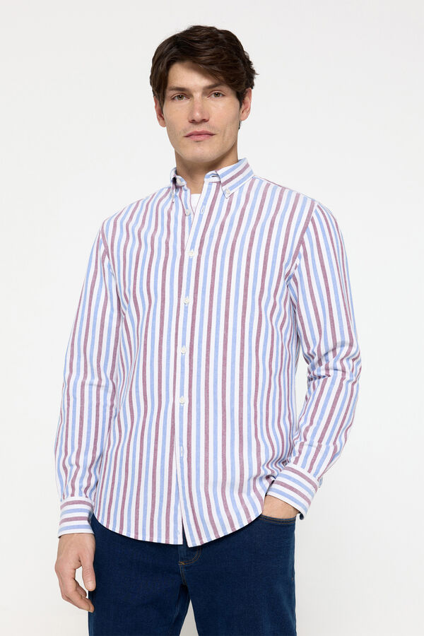 Milano Camisa oxford riscas P&uacute;rpura
