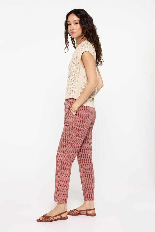 Milano Pantalon flu&iacute;do impresso cinturilla elastica vermelho