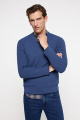 Milano Camisola com decote em V e microestrutura. Azul