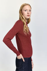 Milano T-shirt manga com tecido canelado e fio lurex Bordeaux