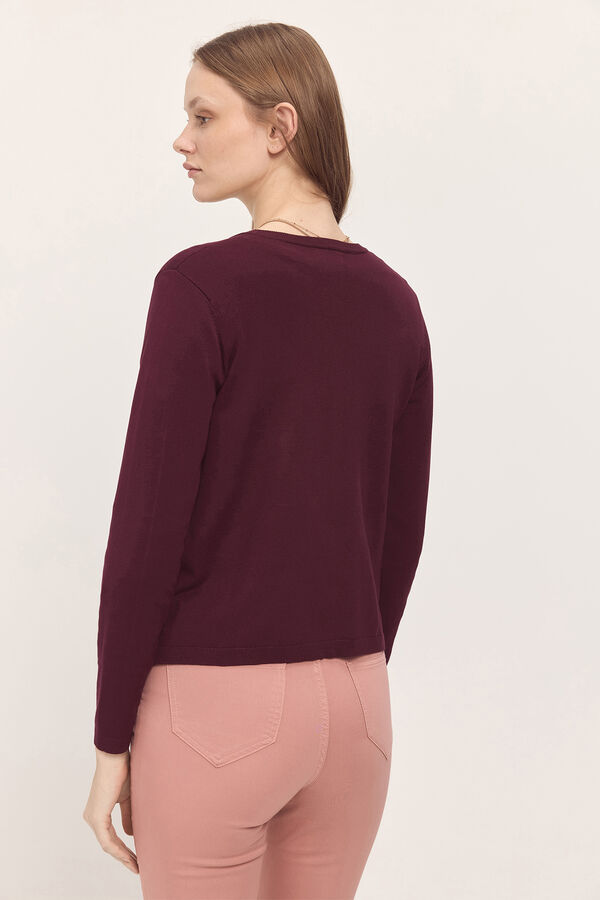 Milano Chaqueta punto liso cuello pico Granate