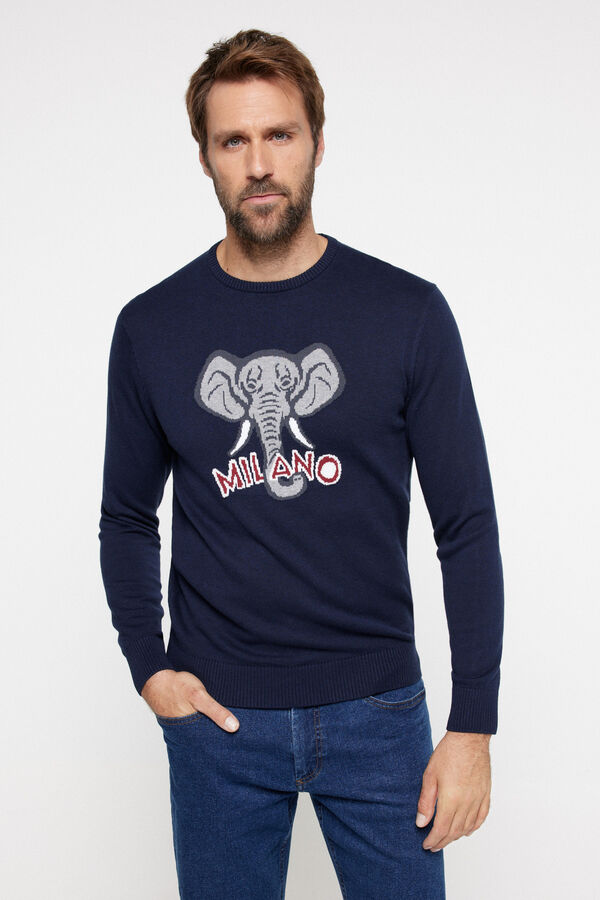 Milano Camisola Jacquard Algod&atilde;o. Marinho