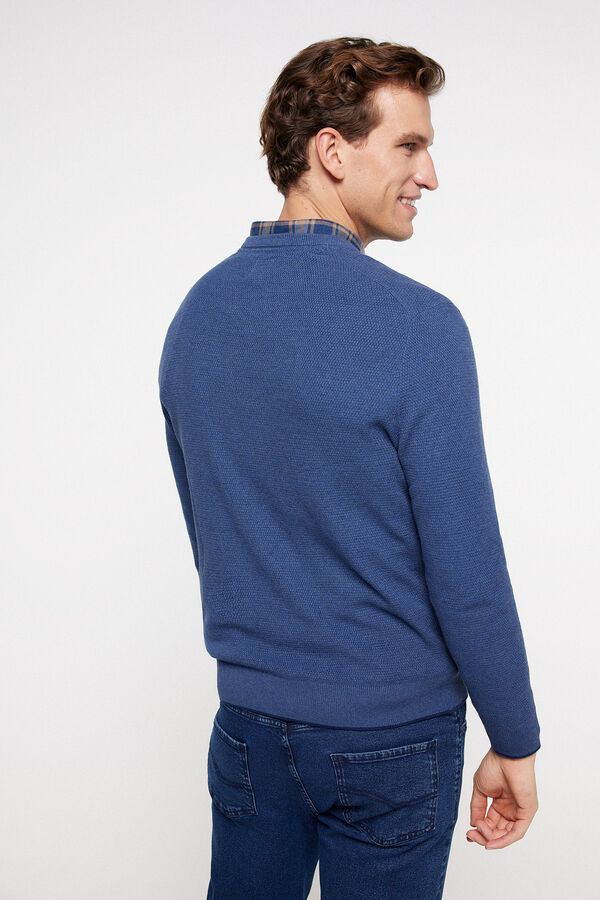 Milano Camisola com decote em V e microestrutura. Azul