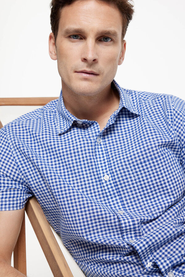 milano Camisa Slub Cuadros Azul