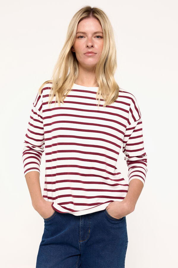 Milano Camiseta riscas pesada de algodão Marfim