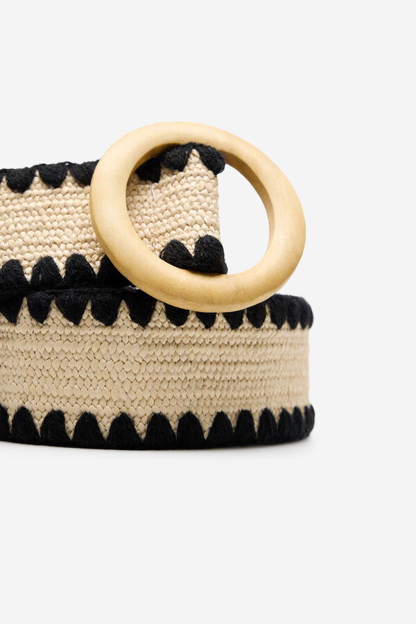 Milano Cinturón rafia con bordados Beige