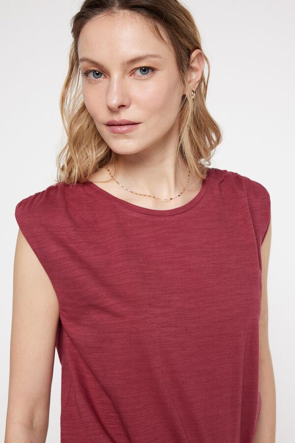Fifty Outlet T-shirt franzido ombros Maroonn