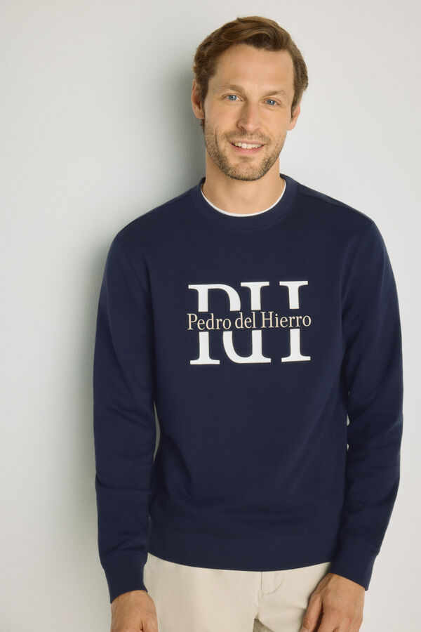 Pedro del Hierro Sudadera cuello redondo con logo Navy